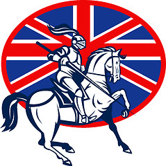 Image showing Knight on horse with lance and British or great Britain flag