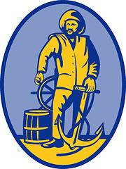 Image showing Fisherman ship captain at the wheel