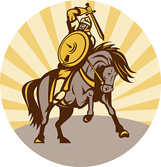 Image showing warrior with shield and sword on horse