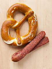 Image showing pretzel and sausage