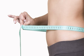 Image showing healthy lifestyle concept, woman body part measuring waist