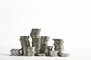 Image showing Stacks of silver coins