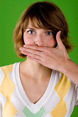 Image showing woman with silence gesture 