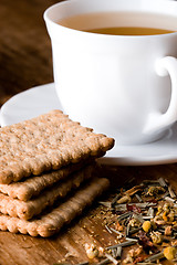 Image showing cup of tea and fresh cookies