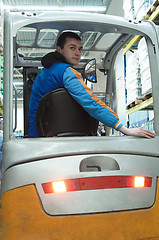 Image showing forklift worker at warehouse