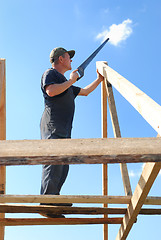 Image showing builder at roofing works
