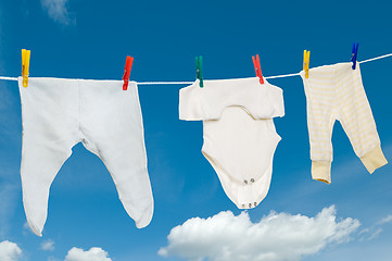 Image showing chilld infant linen on a clothesline