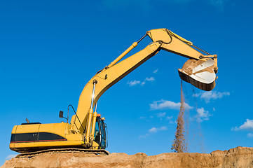 Image showing track-type loader excavator at sand quarry