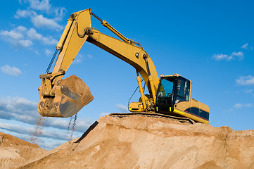 Image showing track-type loader excavator at sand quarry
