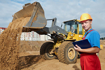 Image showing Happy builder inspector at construction area