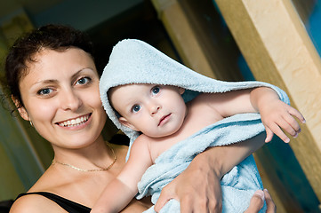 Image showing mother and child in bath towel