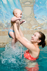 Image showing  mother and baby in swimming pool