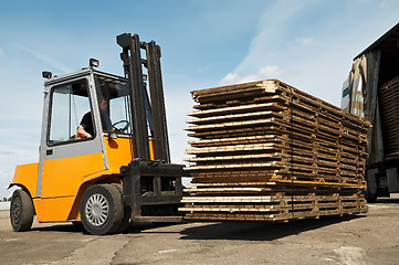 Image showing forklift loader warehouse works