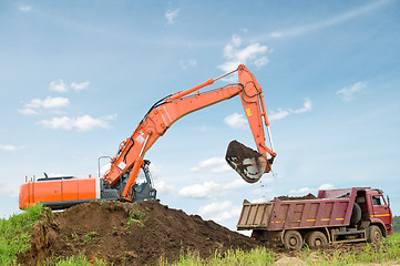 Image showing excavator and dumper truck