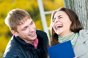 Image showing Pair of happy students outdoors