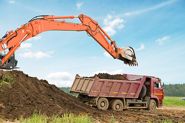 Image showing excavator loader and dumper truck