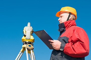 Image showing surveyor theodolite worker