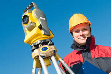 Image showing surveyor theodolite worker