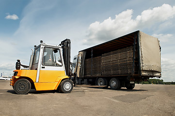 Image showing forklift loader warehouse works