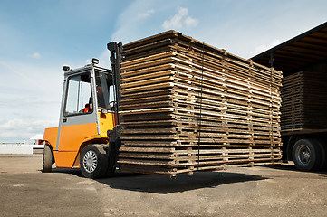 Image showing forklift loader warehouse works