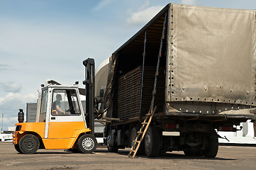 Image showing forklift loader warehouse works