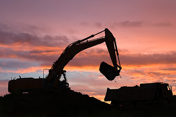 Image showing excavator and dumper truck