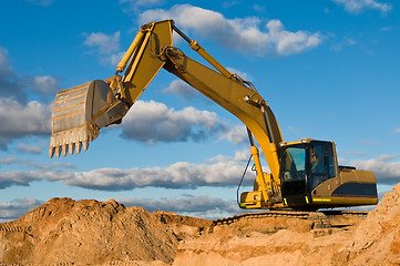 Image showing track-type loader excavator at sand quarry