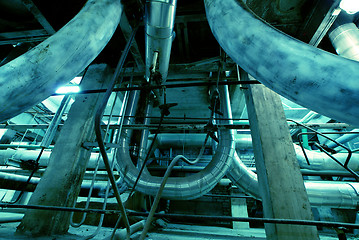 Image showing different size and shaped pipes and valves at a power plant 