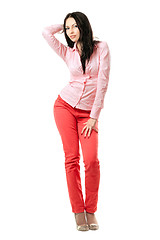 Image showing Seductive young brunette in red jeans