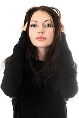 Image showing Young pretty woman in black