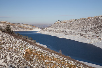 Image showing mountain reservoir in winter scenery