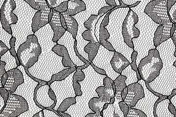 Image showing black lace fabric with flower pattern