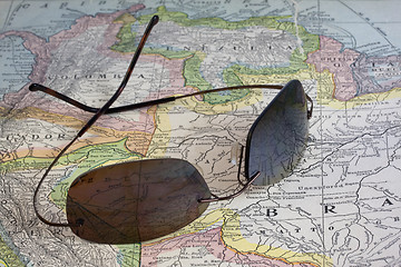 Image showing sun glasses over vintage map of South America