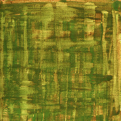 Image showing green, brown, yellow watercolor abstract with canvas texture