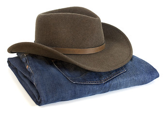 Image showing cowboy hat and blue jeans