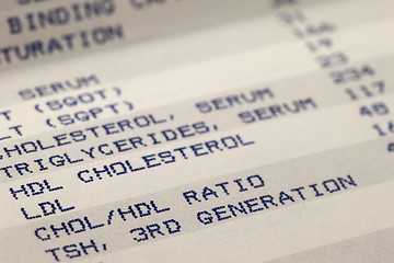 Image showing blood and cholesterol screening results