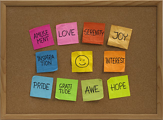 Image showing smiley and ten positive emotions on bulletin board