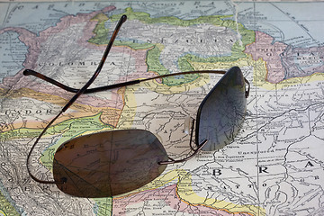 Image showing sun glasses over vintage map of South America