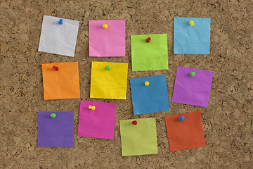 Image showing colorful blank notes on cork board