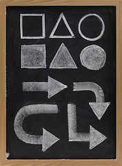 Image showing geometrical shapes and arrow - white chalk on blackboard