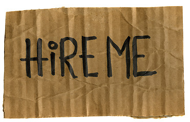 Image showing hire me - cardboard sign