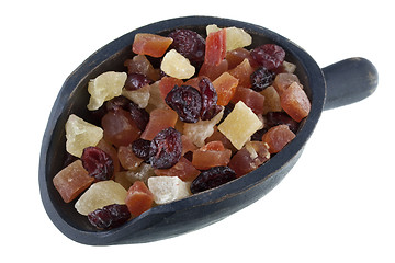 Image showing scoop of dried cranberries, papaya and pineapple fruit