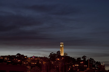 Image showing night time skyline of San Francisco with Coit Tower