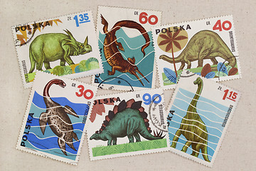 Image showing dinosaurus - set of vintage post stamps from Poland