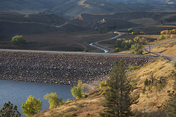 Image showing rock dam on mountain reservoir in Colorado