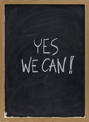 Image showing Yes we can - motivational slogan on blackboard