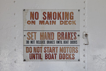 Image showing no smoking warning sign on a vintage ferry ship