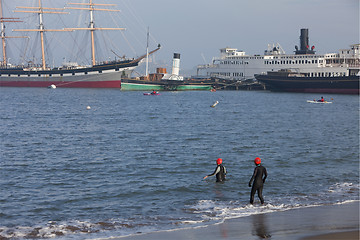 Image showing winter swimming and kayaking in San Fransisco Bay