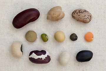 Image showing variety of beans and lentils on canvas