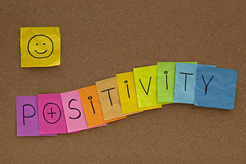 Image showing positivity concept with smiley on cork board